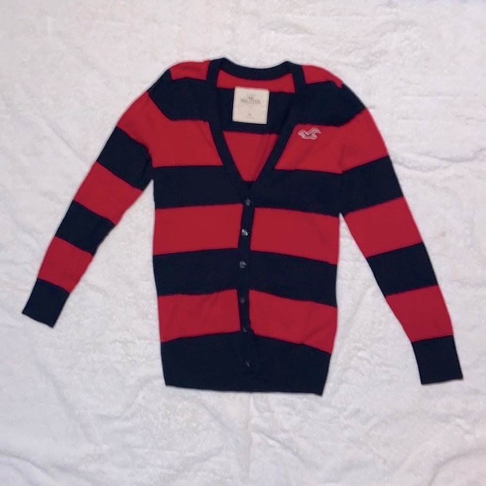 Cardigan navy blue and red striped by Hollister